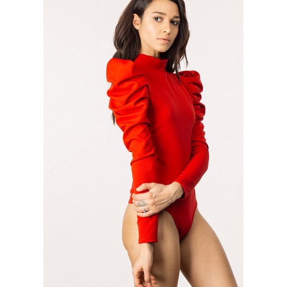 Mauve Long Puff Sleeve Ribbed Bodysuit - Picture 5 of 8